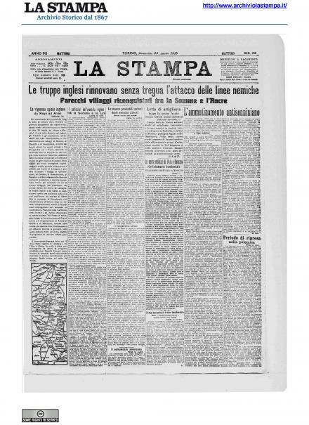 La prima pagina de La Stampa del 25 agosto 1918