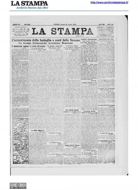 La prima pagina de La Stampa del 26 agosto 1918