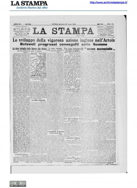 La prima pagina de La Stampa del 28 agosto 1918
