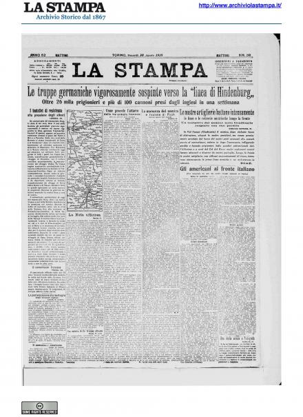 La prima pagina de La Stampa del 30 agosto 1918
