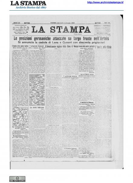La prima pagina de La Stampa del 4 settembre 1918