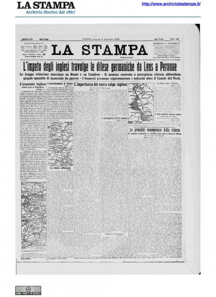 La prima pagina de La Stampa del 5 settembre 1918