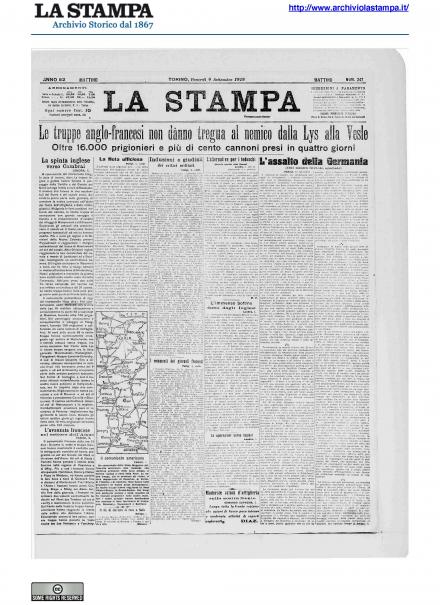 La prima pagina de La Stampa del 6 settembre 1918