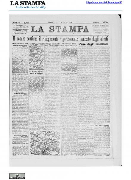 La prima pagina de La Stampa del 8 settembre 1918