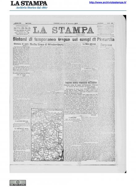 La prima pagina de La Stampa del 12 settembre 1918