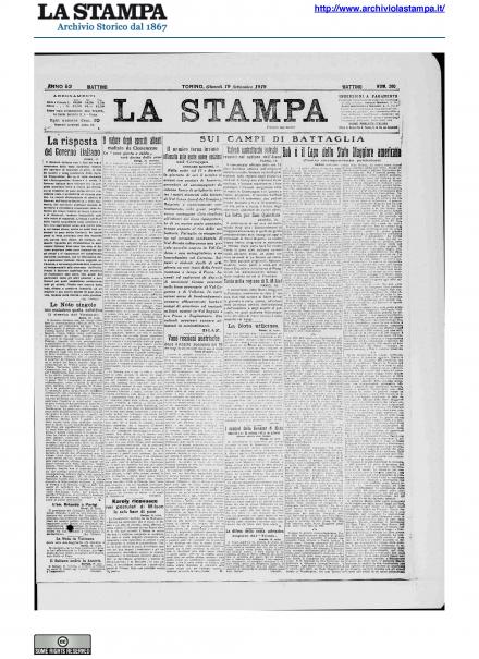 La prima pagina de La Stampa del 19 settembre 1918
