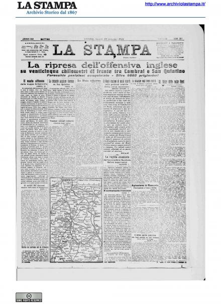La prima pagina de La Stampa del 20 settembre 1918