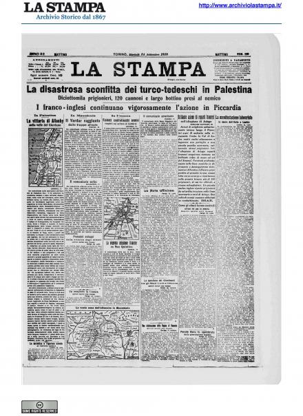 La prima pagina de La Stampa del 24 settembre 1918