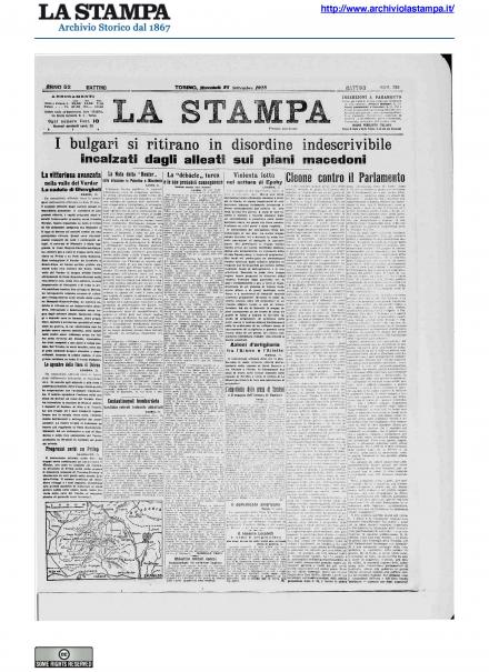 La prima pagina de La Stampa del 25 settembre 1918