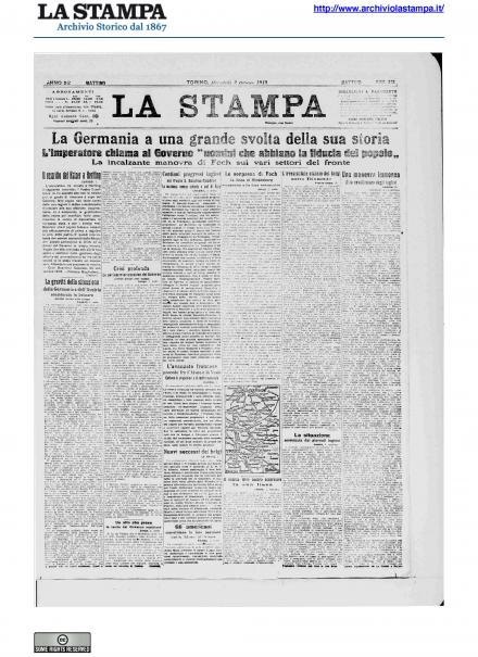 La prima pagina de La Stampa del 2 ottobre 1918