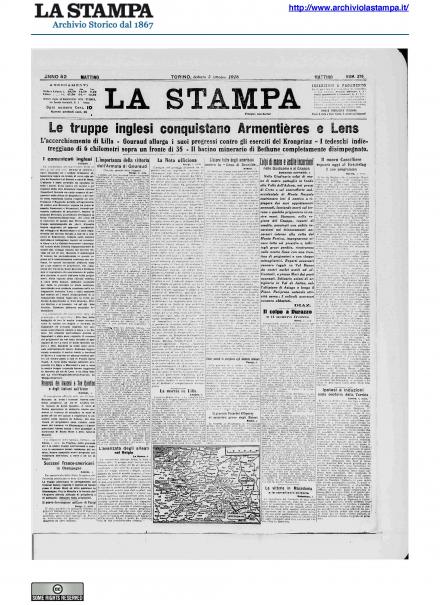 La prima pagina de La Stampa del 5 ottobre 1918