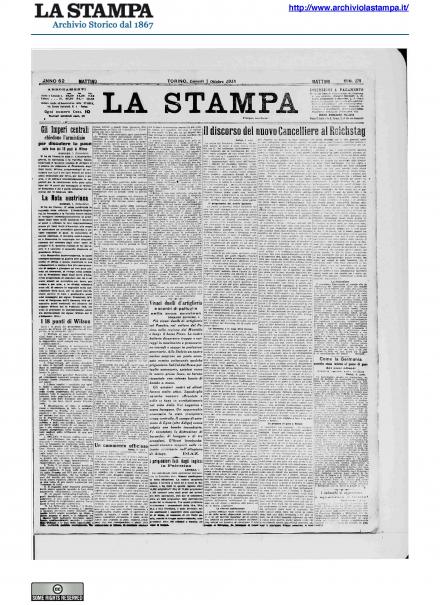 La prima pagina de La Stampa del 7 ottobre 1918