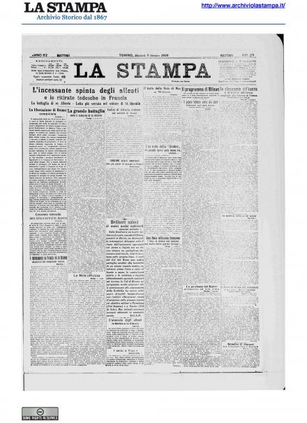 La prima pagina de La Stampa del 8 ottobre 1918