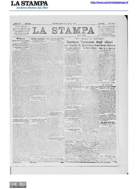 La prima pagina de La Stampa del 9 ottobre 1918