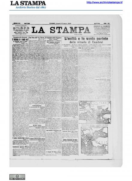 La prima pagina de La Stampa del 11 ottobre 1918