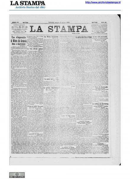 La prima pagina de La Stampa del 17 ottobre 1918