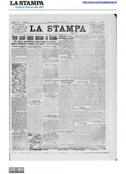 La prima pagina de La Stampa del 18 ottobre 1918