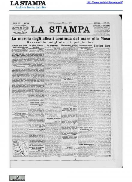 La prima pagina de La Stampa del 20 ottobre 1918