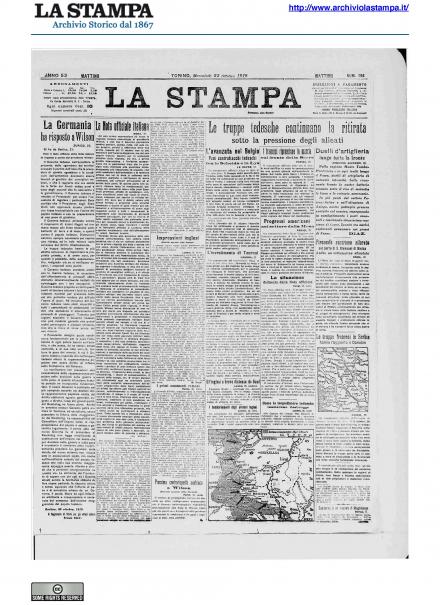 La prima pagina de La Stampa del 23 ottobre 1918