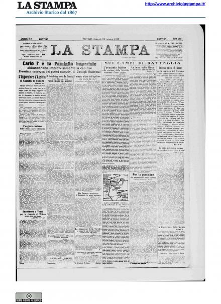 La prima pagina de La Stampa del 25 ottobre 1918