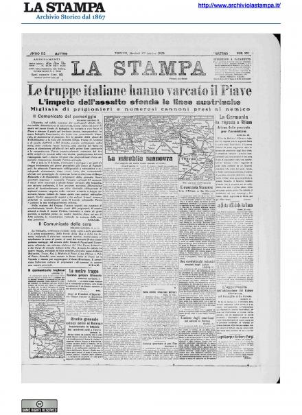 La prima pagina de La Stampa del 29 ottobre 1918