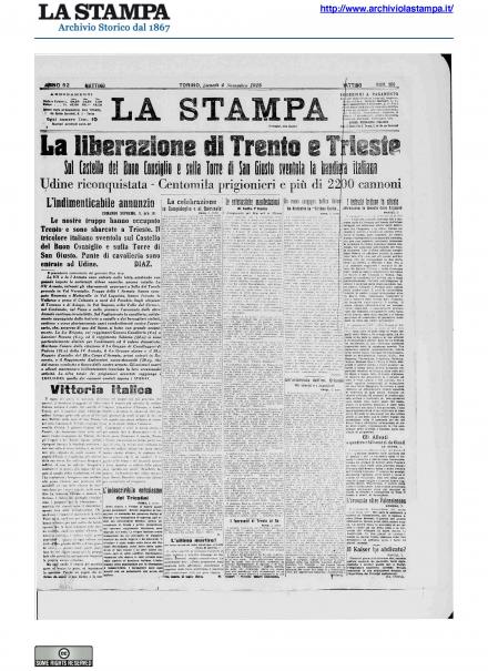 La prima pagina de La Stampa del 4 novembre 1918