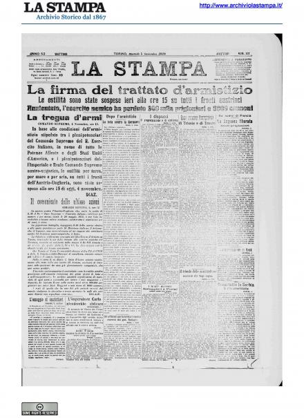 La prima pagina de La Stampa del 5 novembre 1918