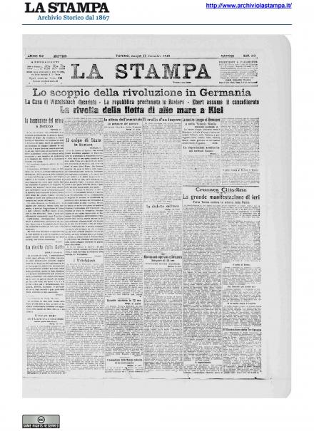 La prima pagina de La Stampa del 11 novembre 1918
