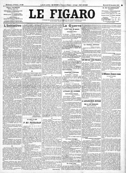 La prima pagina de Le Figaro del 26 dicembre 1917