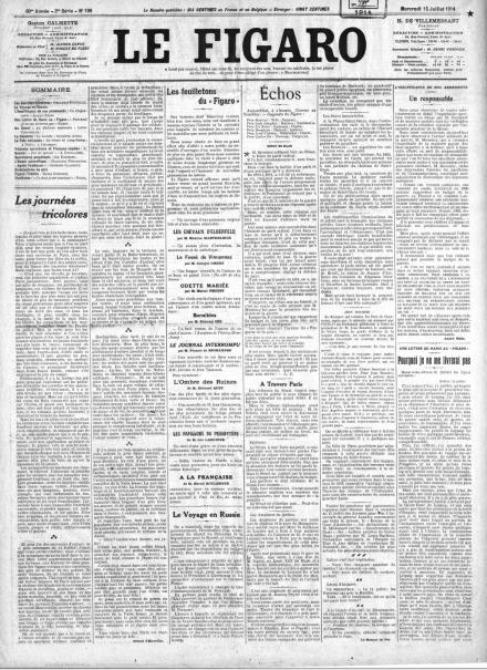 La prima pagina di Le Figaro del 15 luglio 1914