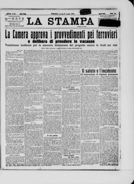 La prima pagina de La Stampa del 6 luglio 1914
