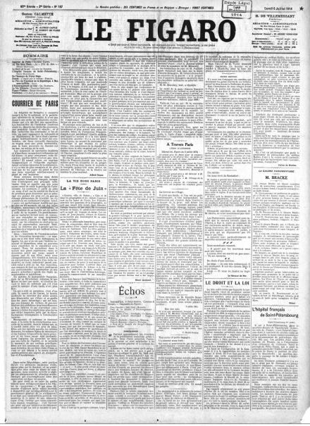 La prima pagina de Le Figaro del 6 luglio 1914