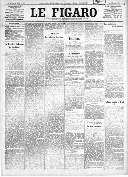 La prima pagina de Le Figaro del 9 luglio 1914