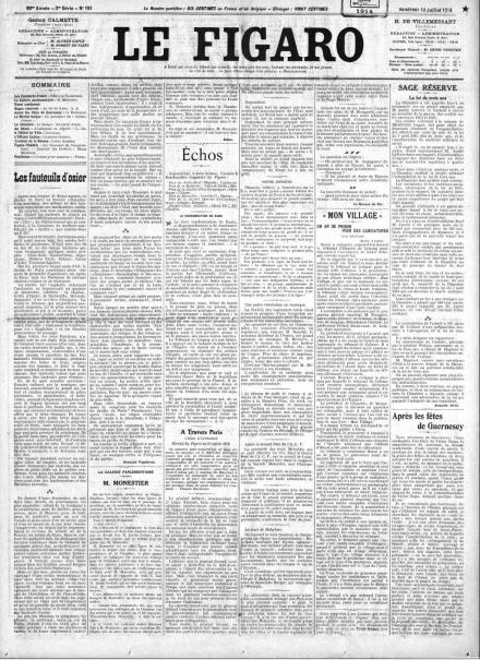 La prima pagina de Le Figaro del 10 luglio 1914