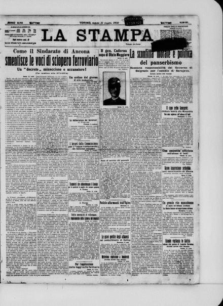 La prima pagina de La Stampa dell'11 luglio 1914