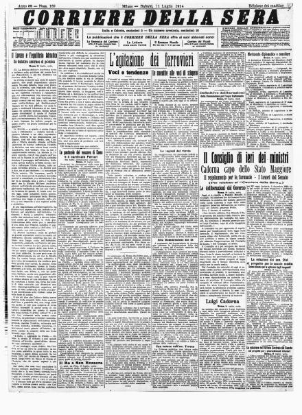La prima pagina del Corriere della Sera dell'11 luglio 1914
