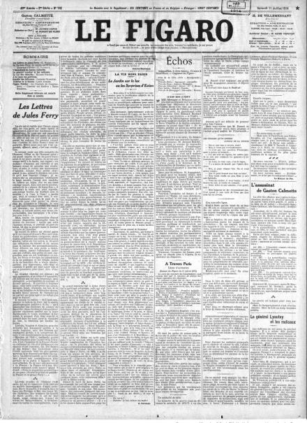 La prima pagina de Le Figaro dell'11 luglio 1914
