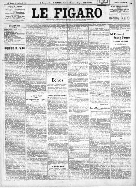 La prima pagina di Le Figaro del 13 luglio 1914