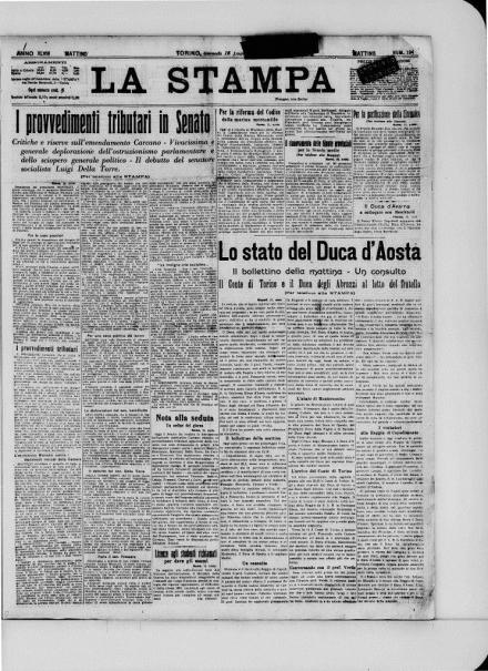 La prima pagina de La Stampa del 16 luglio 1914