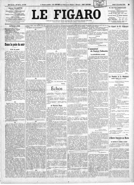 La prima pagina de Le Figaro del 16 luglio 1914