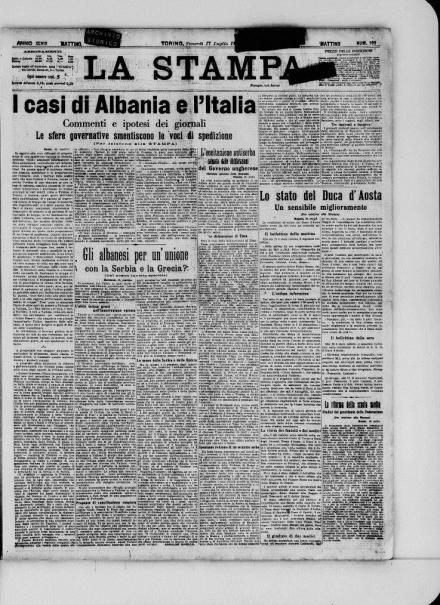 La prima pagina de La Stampa del 17 luglio 1914