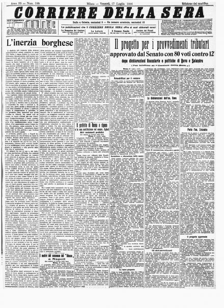La prima pagina del Corriere della Sera del 17 luglio 1914