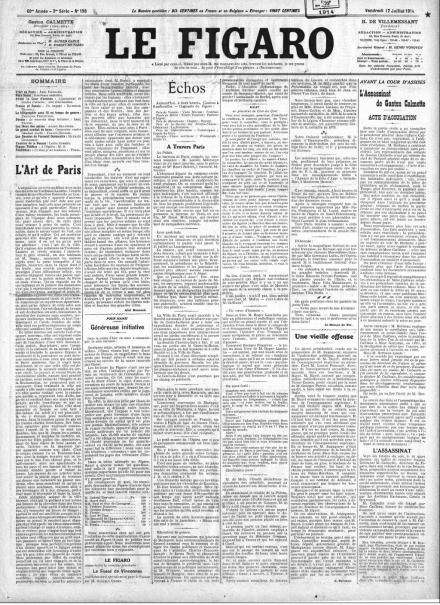 La prima pagina de Le Figaro del 17 luglio 1914