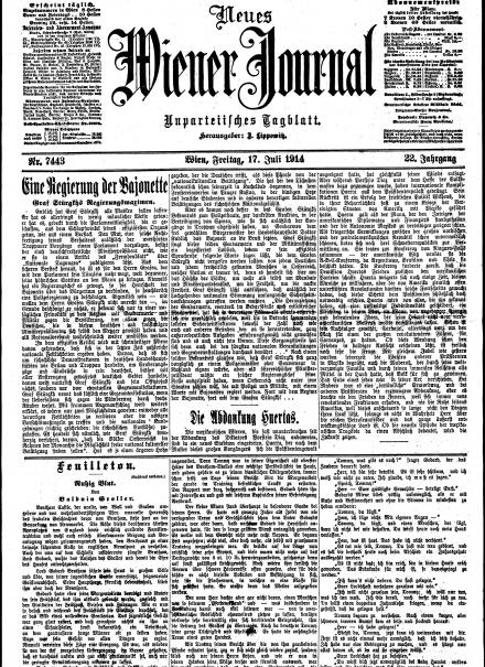 La prima pagina del Neues Wiener Journal del 17 luglio 1914