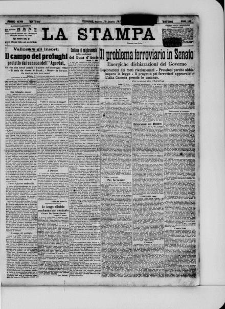 La prima pagina de La Stampa del 18 luglio 1914