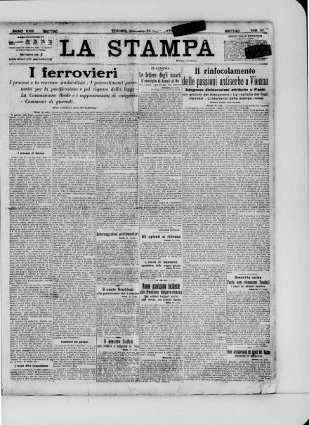 La prima pagina de La Stampa del 19 luglio 1914