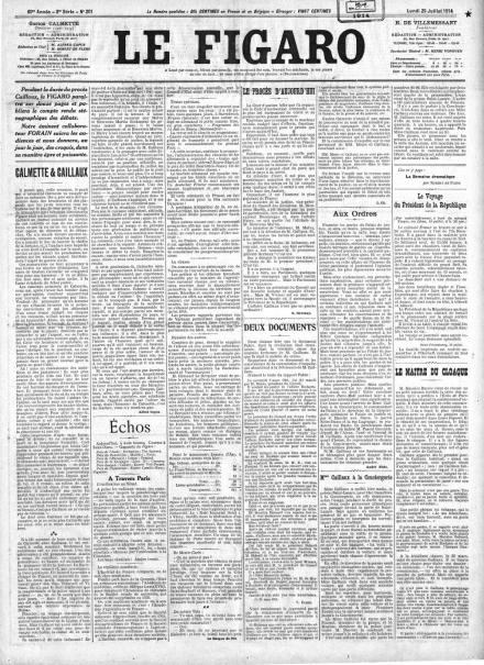 La prima pagina de Le Figaro del 20 luglio 1914