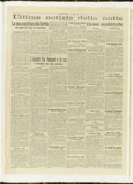 Una pagina de Il Messaggero del 21 luglio 1914