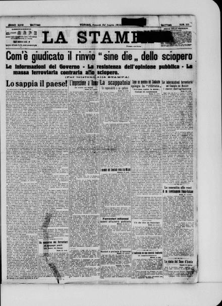 La prima pagina de La Stampa del 24 luglio 1914