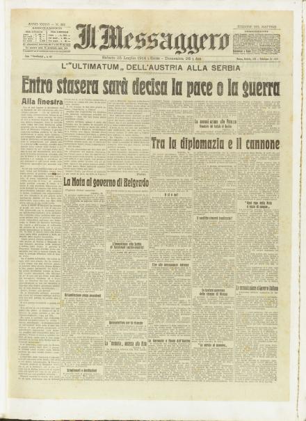 La prima pagina de Il Messaggero del 25 luglio 1914